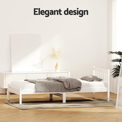 Artiss Bed Frame Single Size Wooden White SOFIE