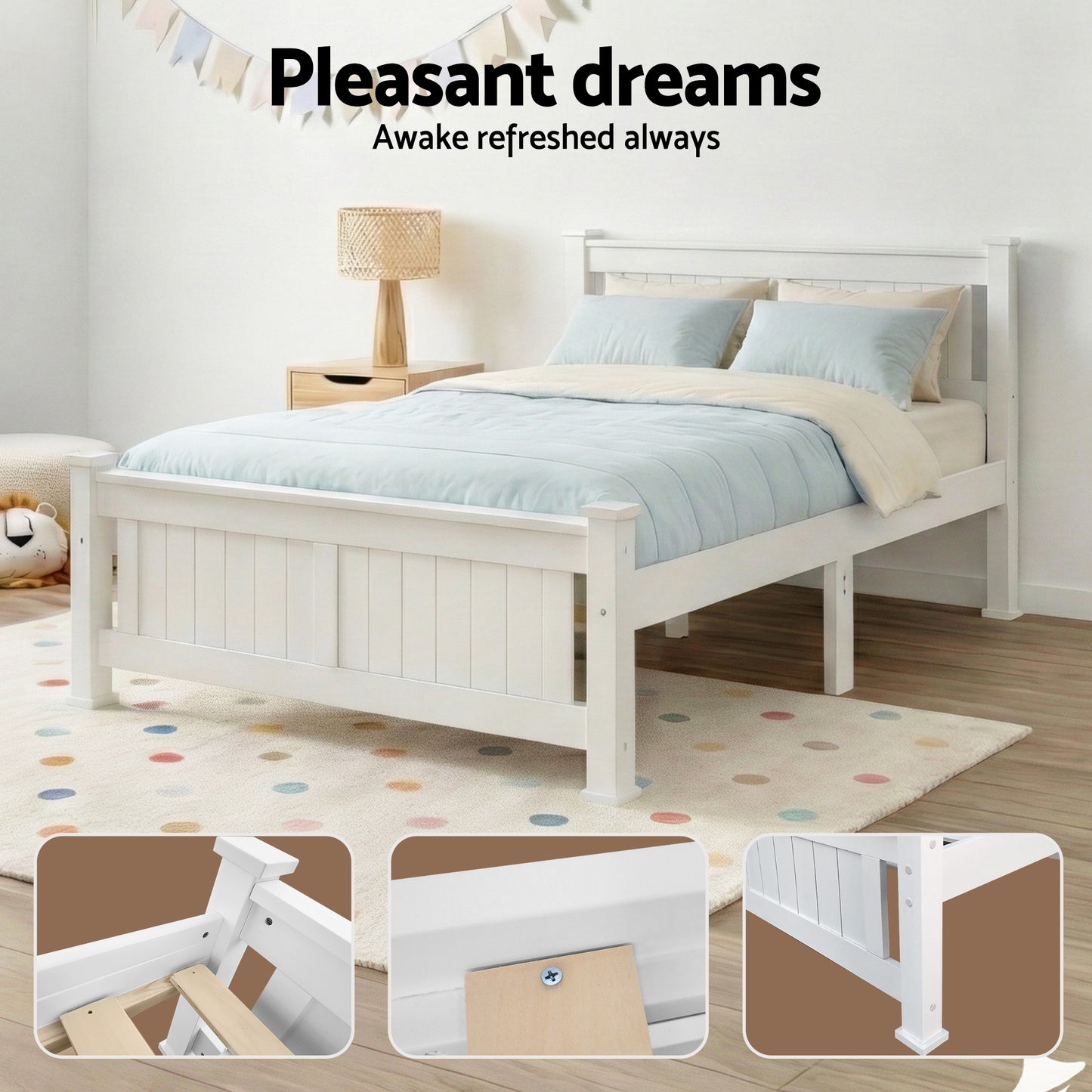 Artiss Bed Frame Queen Size Wooden White RIO