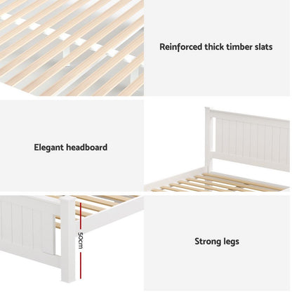 Artiss Bed Frame Queen Size Wooden Platform with 2 Storage Drawers White RIO