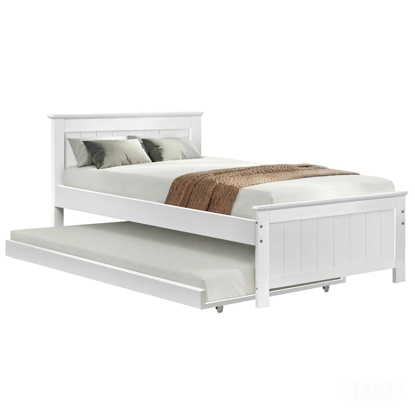 Artiss Bed Frame King Single Size Wooden Trundle Daybed White ELVIS
