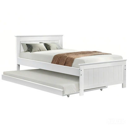 Artiss Bed Frame King Single Size Wooden Trundle Daybed White ELVIS