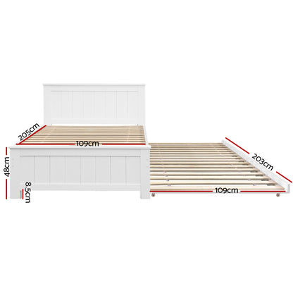 Artiss Bed Frame King Single Size Wooden Trundle Daybed White ELVIS