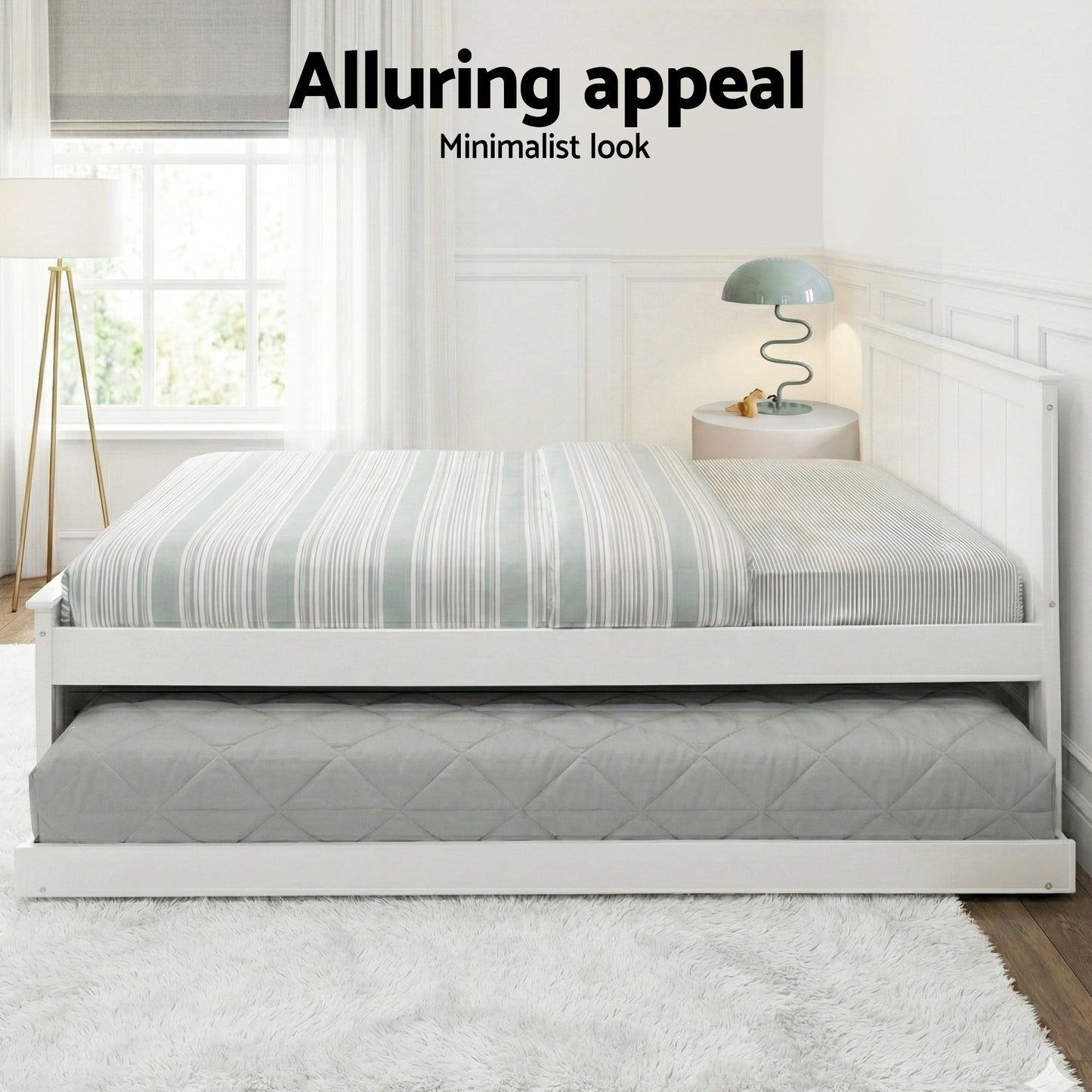 Artiss Bed Frame King Single Size Wooden Trundle Daybed White ELVIS