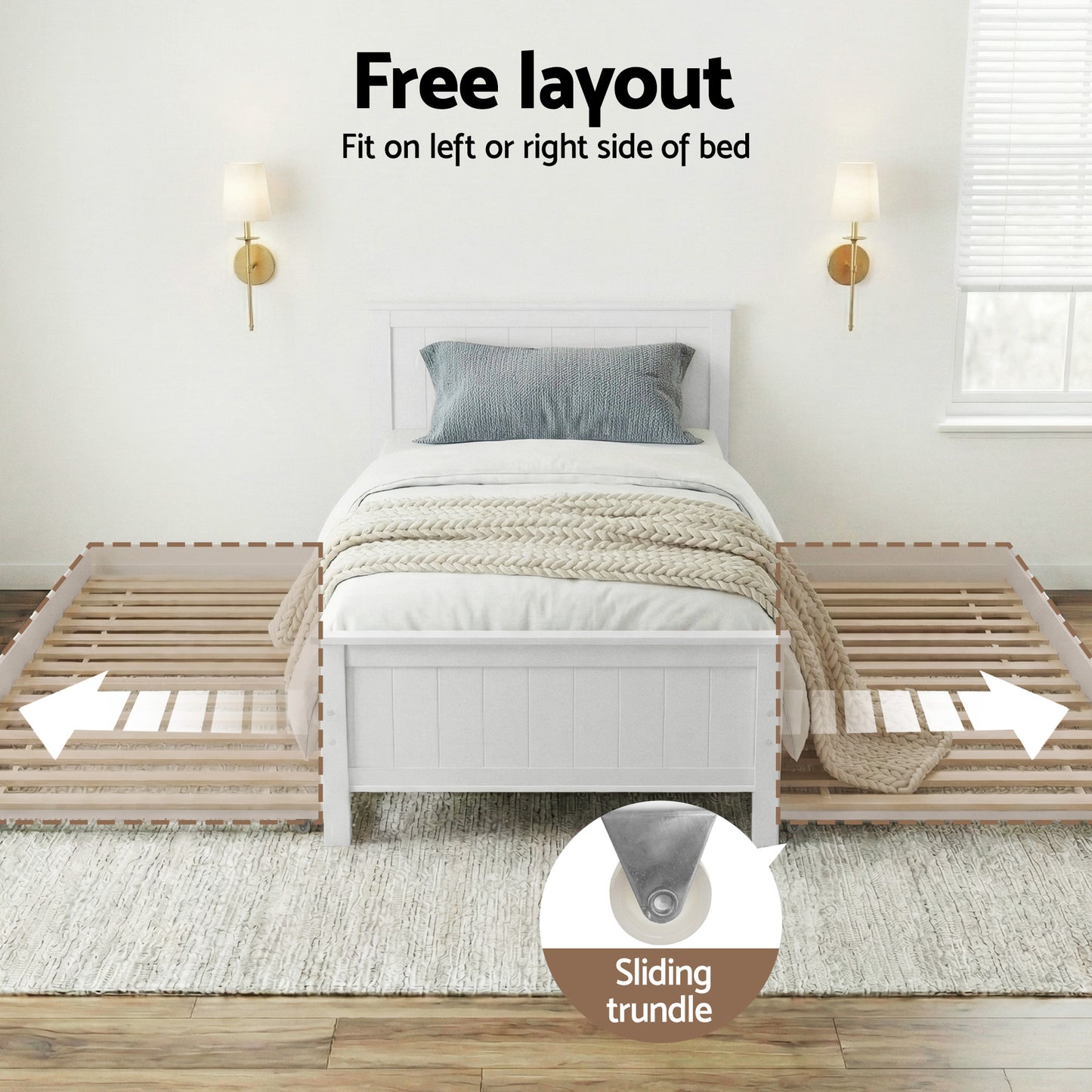 Artiss Bed Frame King Single Size Wooden Trundle Daybed White ELVIS