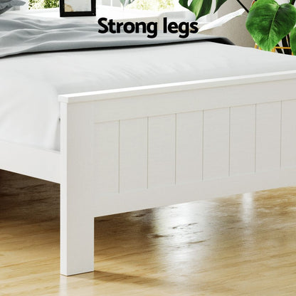 Artiss Bed Frame King Single Size Wooden with 3 Shelves Bed Head White