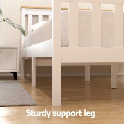 Artiss Bed Frame Double Size Wooden Platform with 2 Storage Drawers White PONY