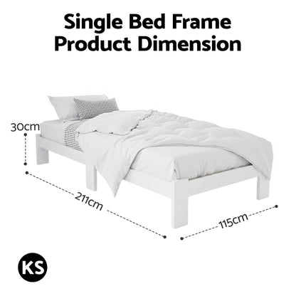 Artiss Bed Frame King Single Size Wooden White JADE