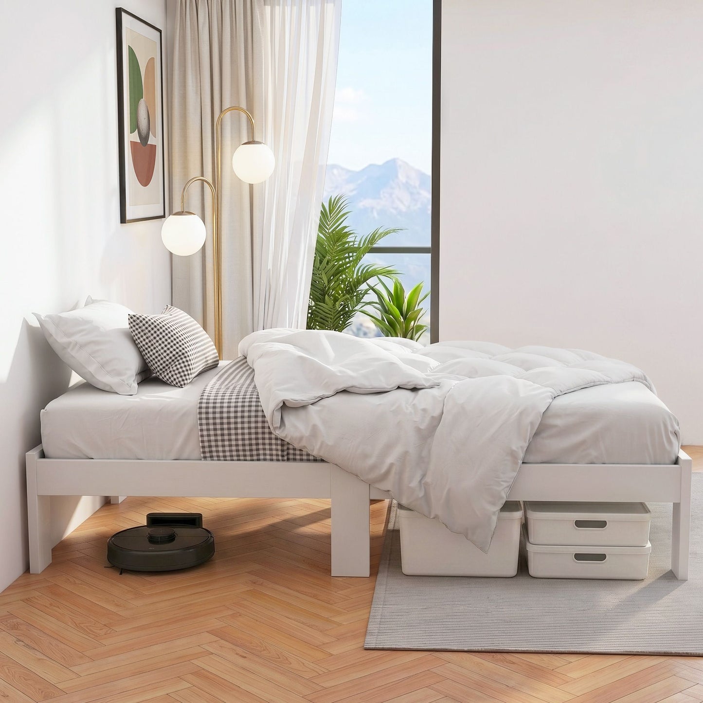 Artiss Bed Frame King Single Size Wooden White JADE