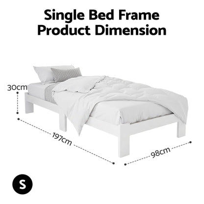 Artiss Bed Frame Single Size Wooden White JADE