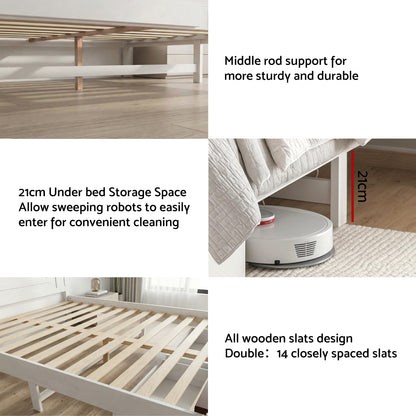 Artiss Double Wooden Bed Frame with 2 Drawer Platform Bed with 108cm Solid High Headboard White Bed Base for Bedroom Easy Assembly
