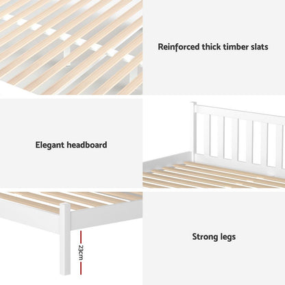 Artiss Bed Frame King Single Size Wooden Platform with 2 Storage Drawers White
