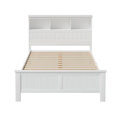 Artiss Bed Frame Double Size Wooden with 3 Shelves Bed Head White