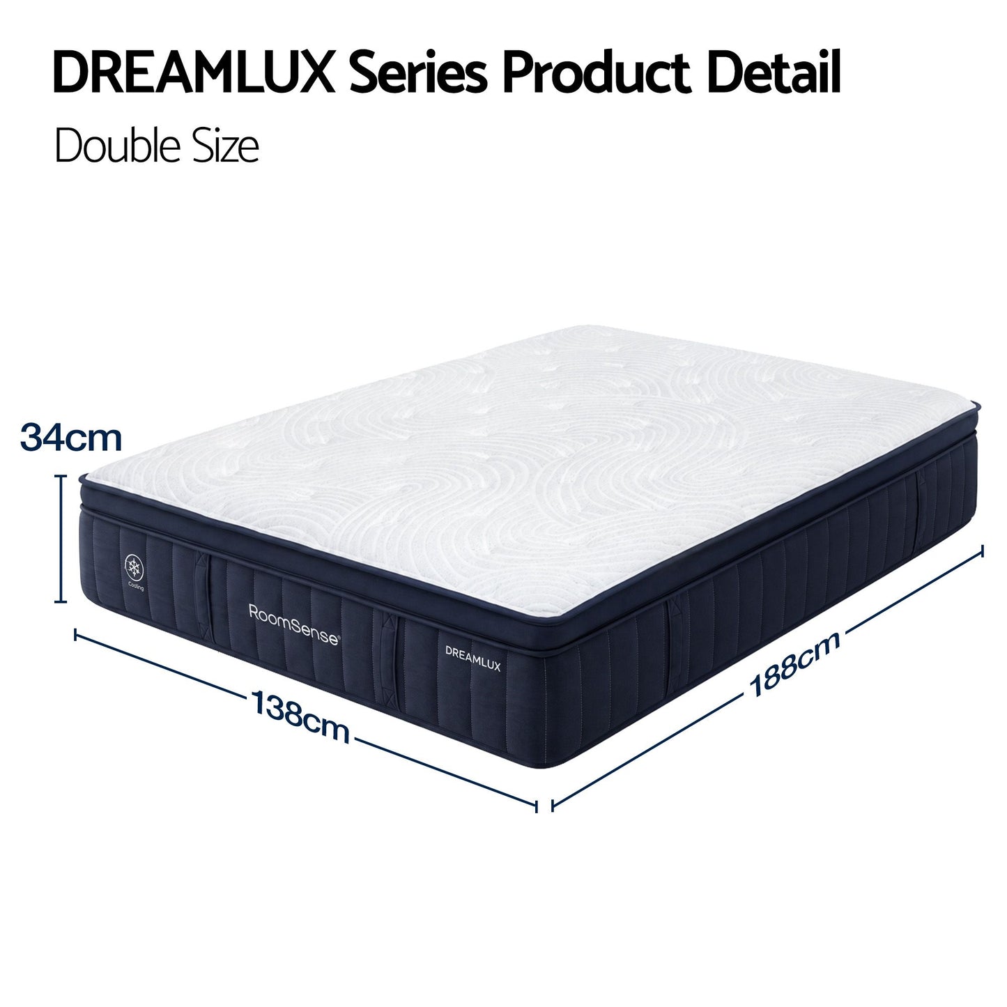 RoomSense Double Mattress, 34cm Thick Medium Soft Hybrid Mattress for Back Pain Relief, Tencel Cooling Pocket Spring Mattress Double Size in a Box