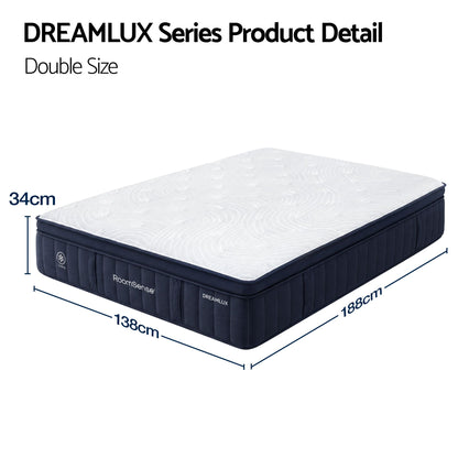 RoomSense Double Mattress, 34cm Thick Medium Soft Hybrid Mattress for Back Pain Relief, Tencel Cooling Pocket Spring Mattress Double Size in a Box