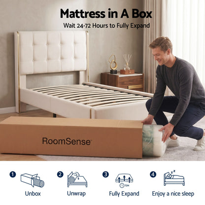 RoomSense Single Mattress, 34cm Thick Medium Soft Hybrid Mattress for Back Pain Relief, Tencel Cooling Pocket Spring Mattress Single Size in a Box