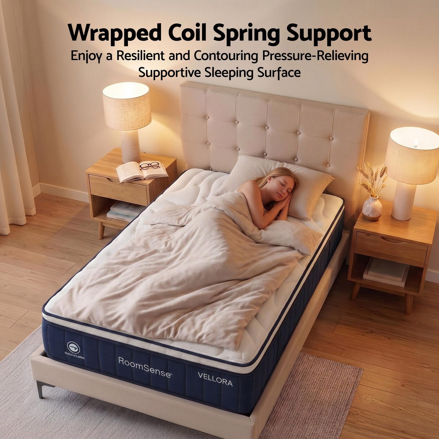 RoomSense Double Mattress , 30cm Medium Firm Hybrid Mattress with Latex Lumbar Support for Back Pain Relief , Pocket Spring Mattress Double Size in a Box