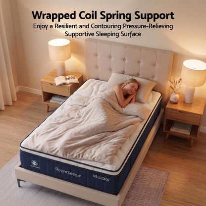 RoomSense Double Mattress , 30cm Medium Firm Hybrid Mattress with Latex Lumbar Support for Back Pain Relief , Pocket Spring Mattress Double Size in a Box