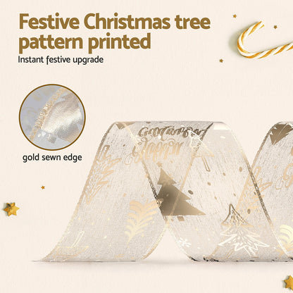 Jingle Jollys 20M Christmas Ribbon Roll Bow Printed Xmas Tree Decor Gift Gold