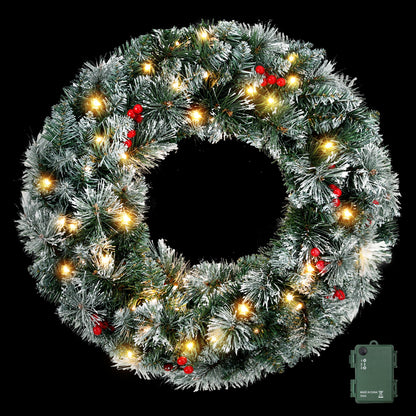Jingle Jollys 60cm Christmas Wreath LED Lights Snowy Berries Garland Party Decor