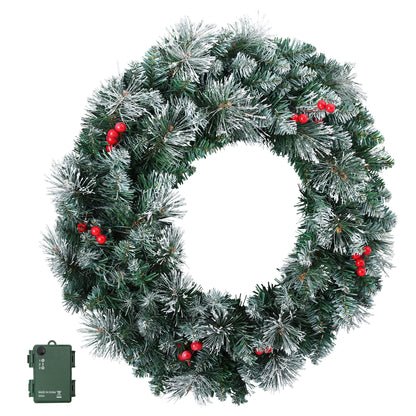 Jingle Jollys 60cm Christmas Wreath LED Lights Snowy Berries Garland Party Decor