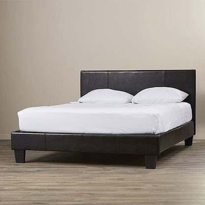 Double Size Leatheratte Bed Frame in Black Colour with Metal Joint Slat Base