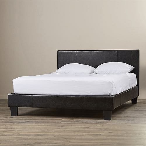 Double Size Leatheratte Bed Frame in Black Colour with Metal Joint Slat Base