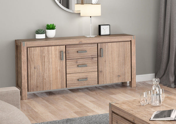 Buffet Sideboard in Oak Colour Constructed with Solid Acacia Wooden Frame Storage Cabinet with Drawers