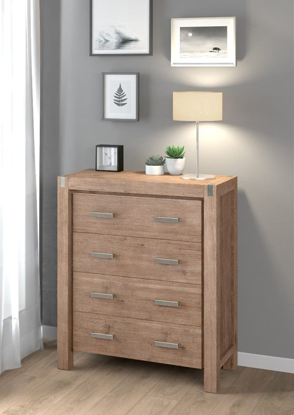 Tallboy with 4 Storage Drawers Solid Wooden Assembled in Oak Colour