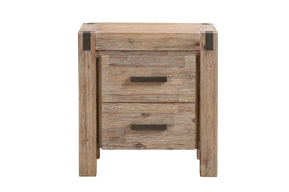 Bedside Table 2 drawers Night Stand in Solid Acacia Wood Oak Colour