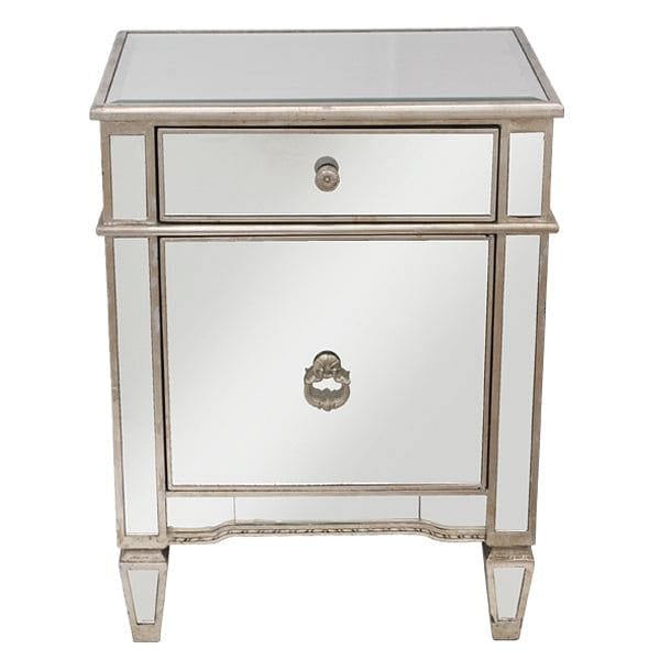 Mirrored Bedside Cabinet Antique 1 Door 1 Drawer