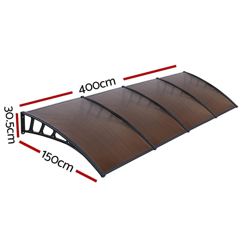 Instahut Window Door Awning Canopy 1.5mx4m Brown Sheet Black Plastic Frame