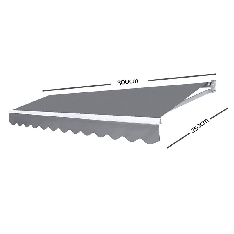 Instahut Retractable Folding Arm Awning Manual Sunshade 3Mx2.5M PearlGrey
