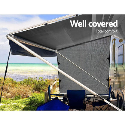 Caravan Privacy Screen Roll Out Awning 1.95 x 2.2M Sun Shade End Wall Side Grey