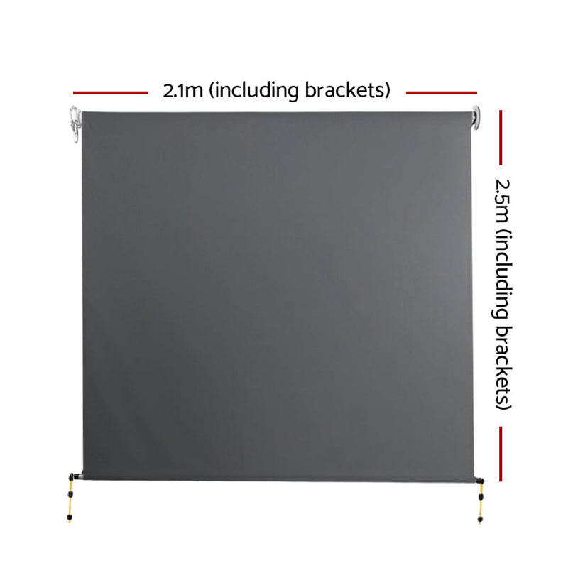 Instahut 2.1m x 2.5m Retractable Roll Down Awning - Grey