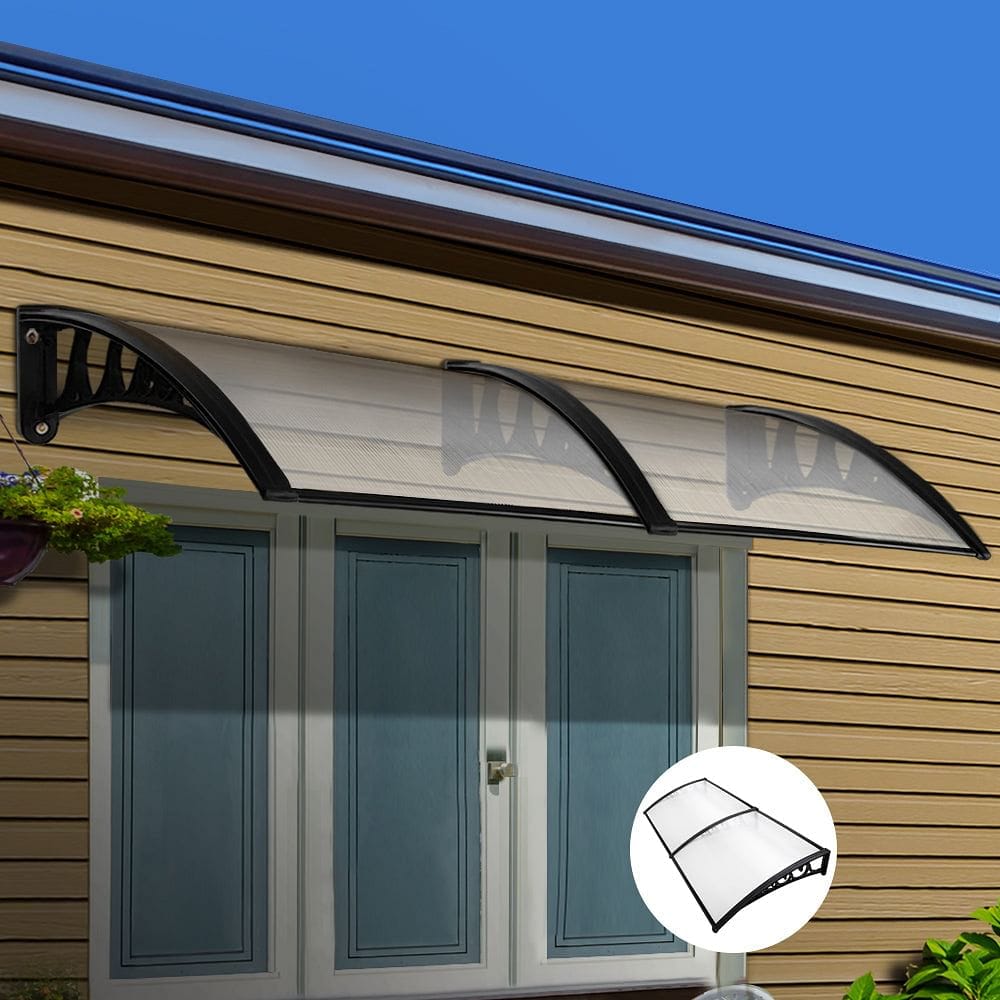Instahut Window Door Awning 1mx2.4m Transparent Hollow Sheet Plastic Frame