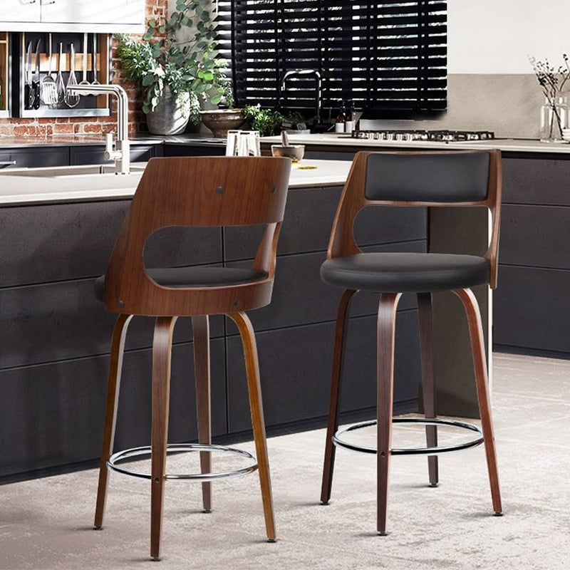 Artiss 2x Bar Stools Swivel Leather Chair 76cm