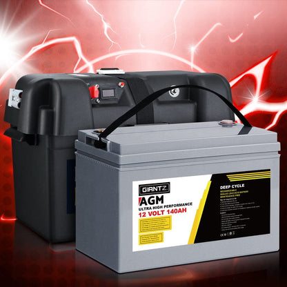 Giantz AGM Deep Cycle Battery 12V 140Ah Box Portable Solar Caravan Camping