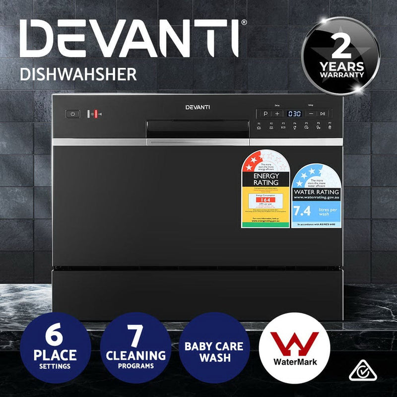 Devanti 6 Place Settings Benchtop Dishwasher Black