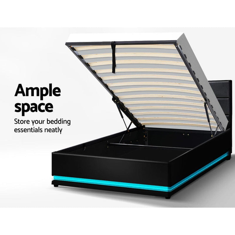 Artiss Bed Frame King Single Size LED Gas Lift Black LUMI
