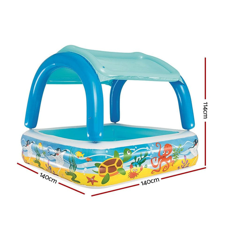 Bestway Kids Pool 140x140x114cm Inflatable Swimming w/ Canopy Play Pools 265L