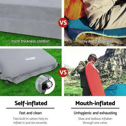 Weisshorn Self Inflating Mattress Camping Sleeping Mat Air Bed Pad Double Grey 10CM Thick