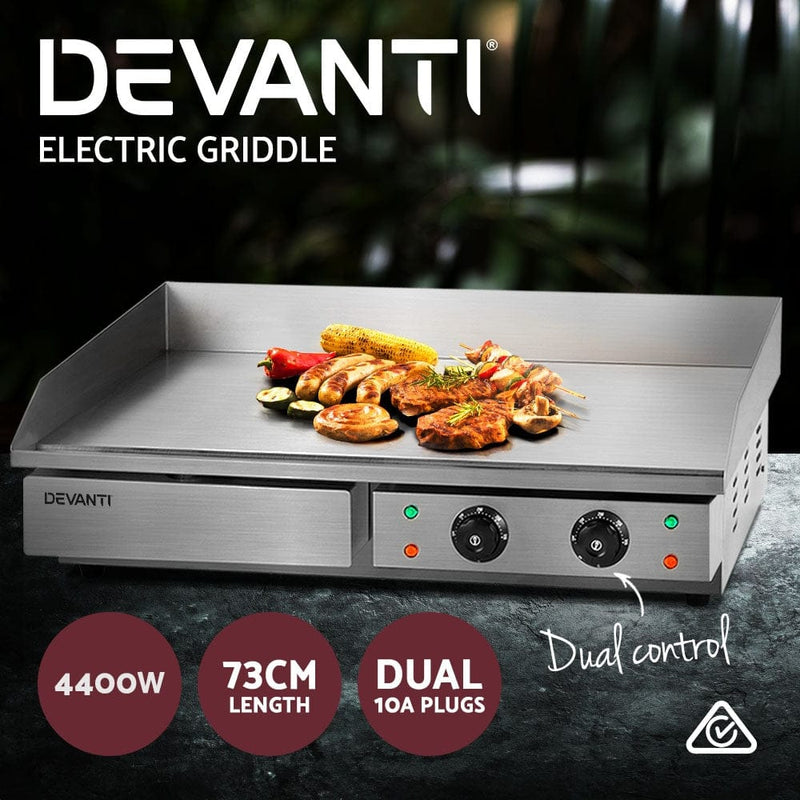 Devanti Commercial Electric Griddle 73cm BBQ Grill Plate 4400W