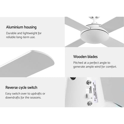 Devanti 52'' Ceiling Fan AC Motor 4 Blades w/Remote - White
