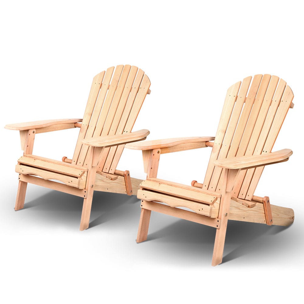 Gardeon Adirondack Outdoor Chairs Wooden Beach Chair Patio Furniture Garden Natural Set of 2