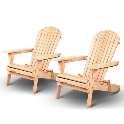 Gardeon Adirondack Outdoor Chairs Wooden Beach Chair Patio Furniture Garden Natural Set of 2