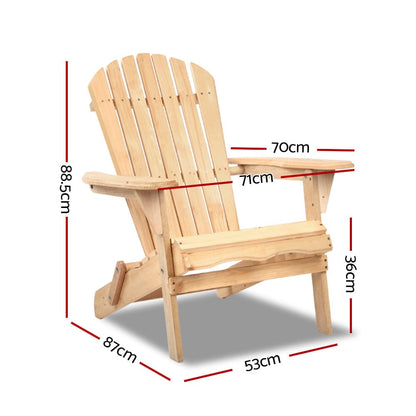 Gardeon Adirondack Outdoor Chairs Wooden Beach Chair Patio Furniture Garden Natural Set of 2