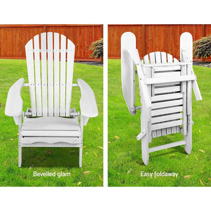 Gardeon 3PC Adirondack Outdoor Table and Chairs Wooden Sun Lounge Beach Patio White