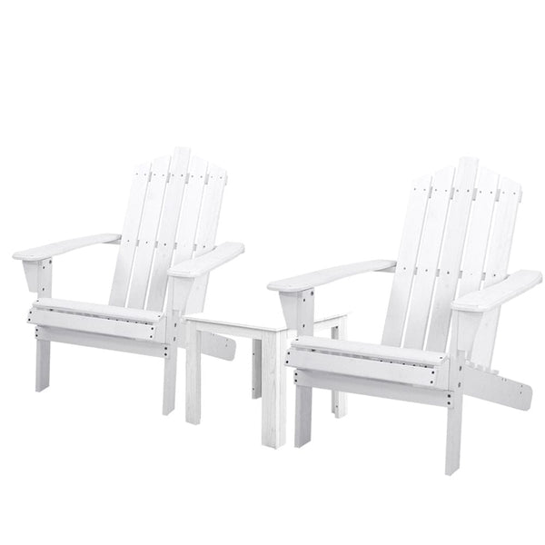 Gardeon 3PC Adirondack Outdoor Table and Chairs Wooden Beach Chair White