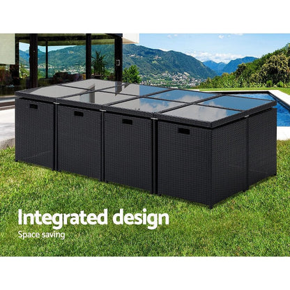 Gardeon Outdoor Dining Set 13 Piece Wicker Table Chairs Setting Black