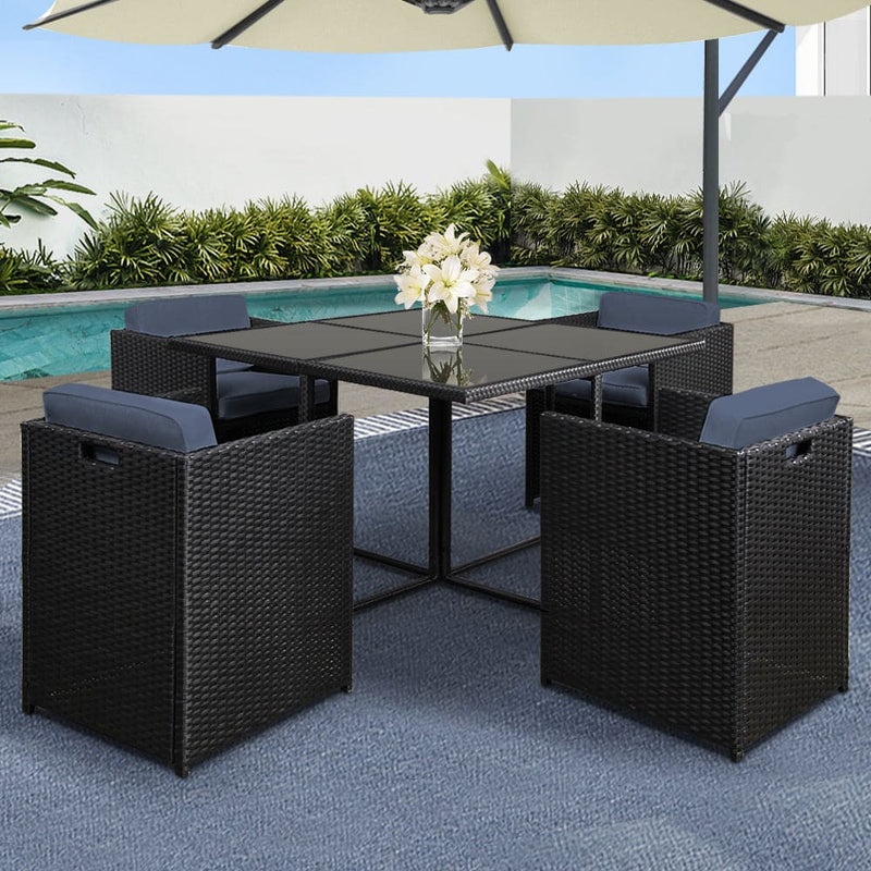 Gardeon Outdoor Dining Set 5 Piece Wicker Table Chairs Setting Black